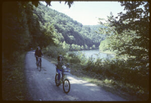 Bikers ride on the original Yough River Trail in 1986