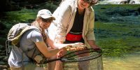 women fly fishing ohiopyle brown trout