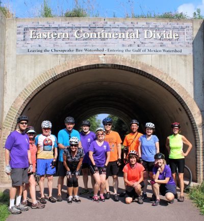 Group of rider bike touring the Great Allegheny Passage Trail with Wilderness Voyageurs Bike Tours
