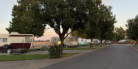 Airstream trailer village at sunset in Oregon