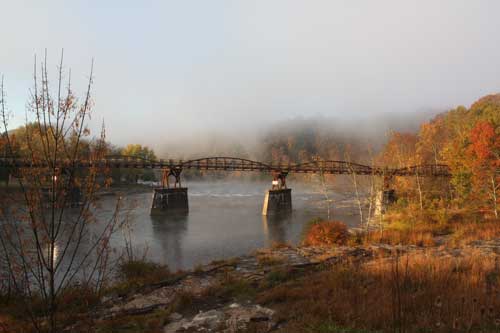 Ohiopyle bike bridge in fall wilderness Voyageurs