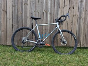 photo of a silver kona gravel bike