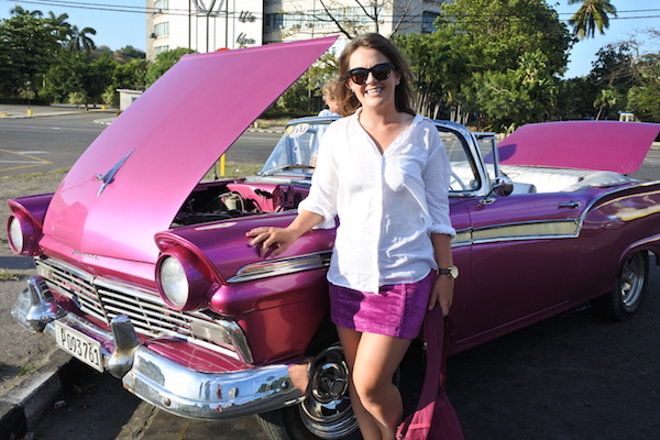 cuban classic car woman