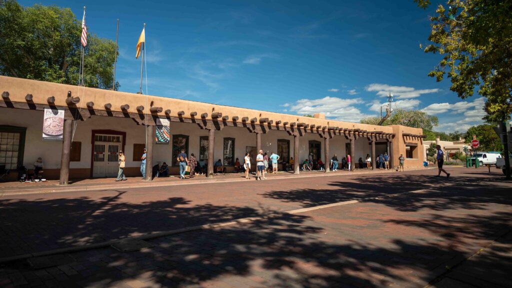 The Palace of the Governors in the Plaza District of Santa Fe, New Mexico. The oldest standing government structure in the United States.